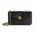 Chanel Wave-Quilted Mini Flap Black Lambskin | Gold CC Turn-Lock & Chain — 27cm