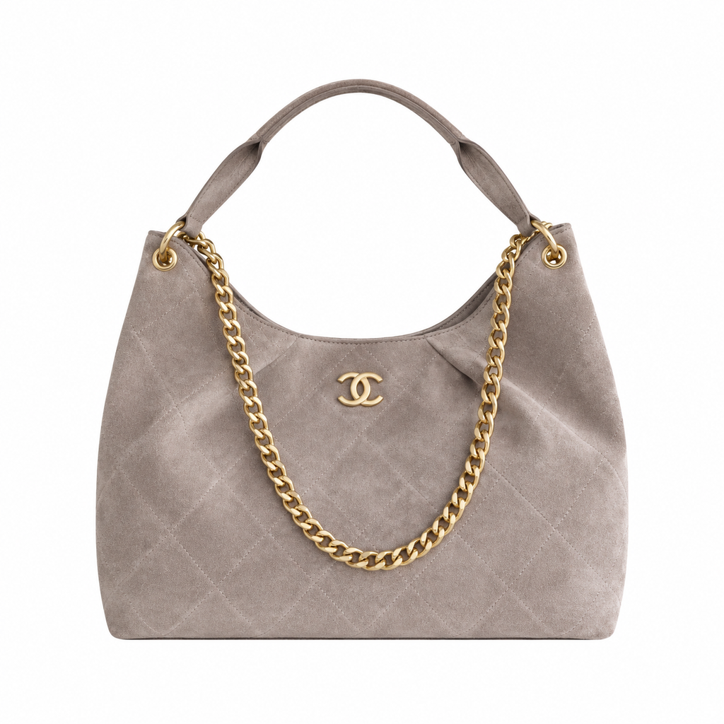 Chanel Quilted Suede Large Hobo Bag Taupe 29×35×13cm