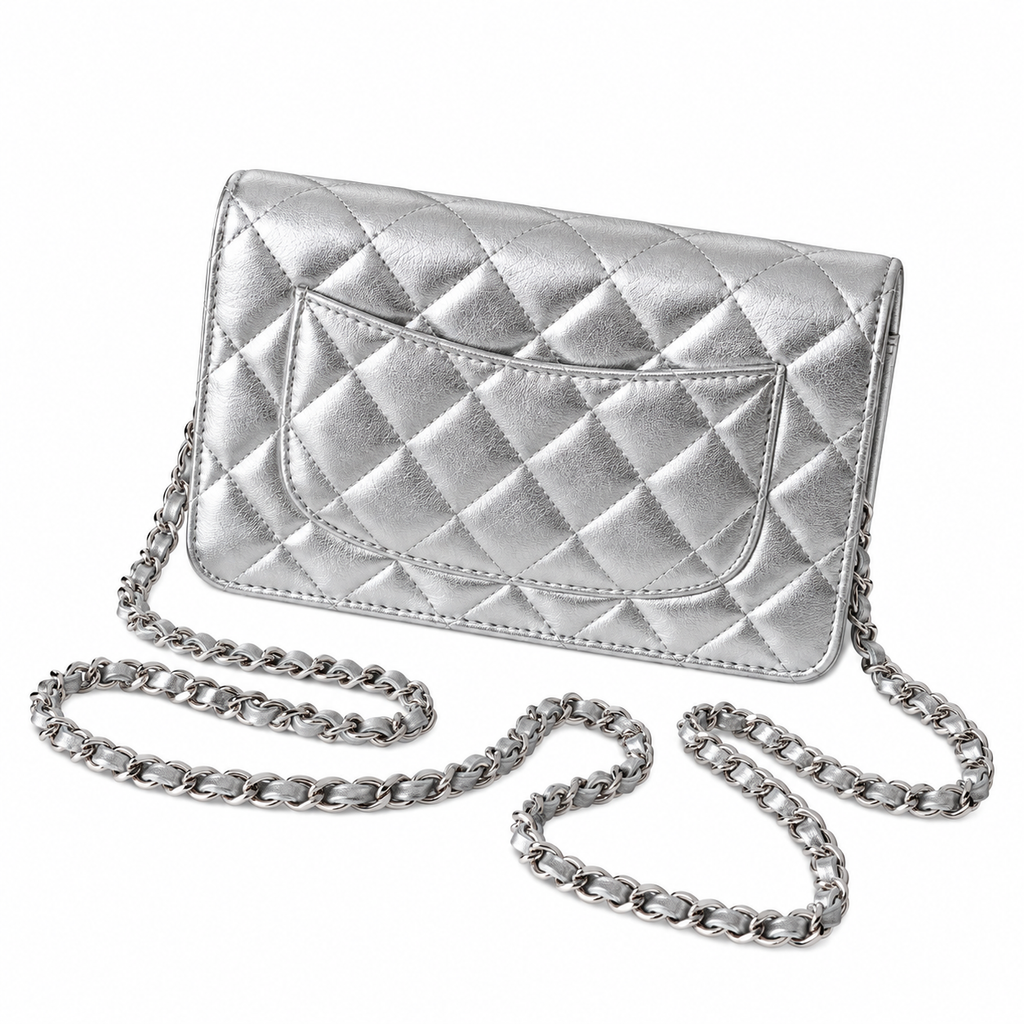 Chanel Wallet on Chain Quilted Metallic Lambskin Silver 19cm