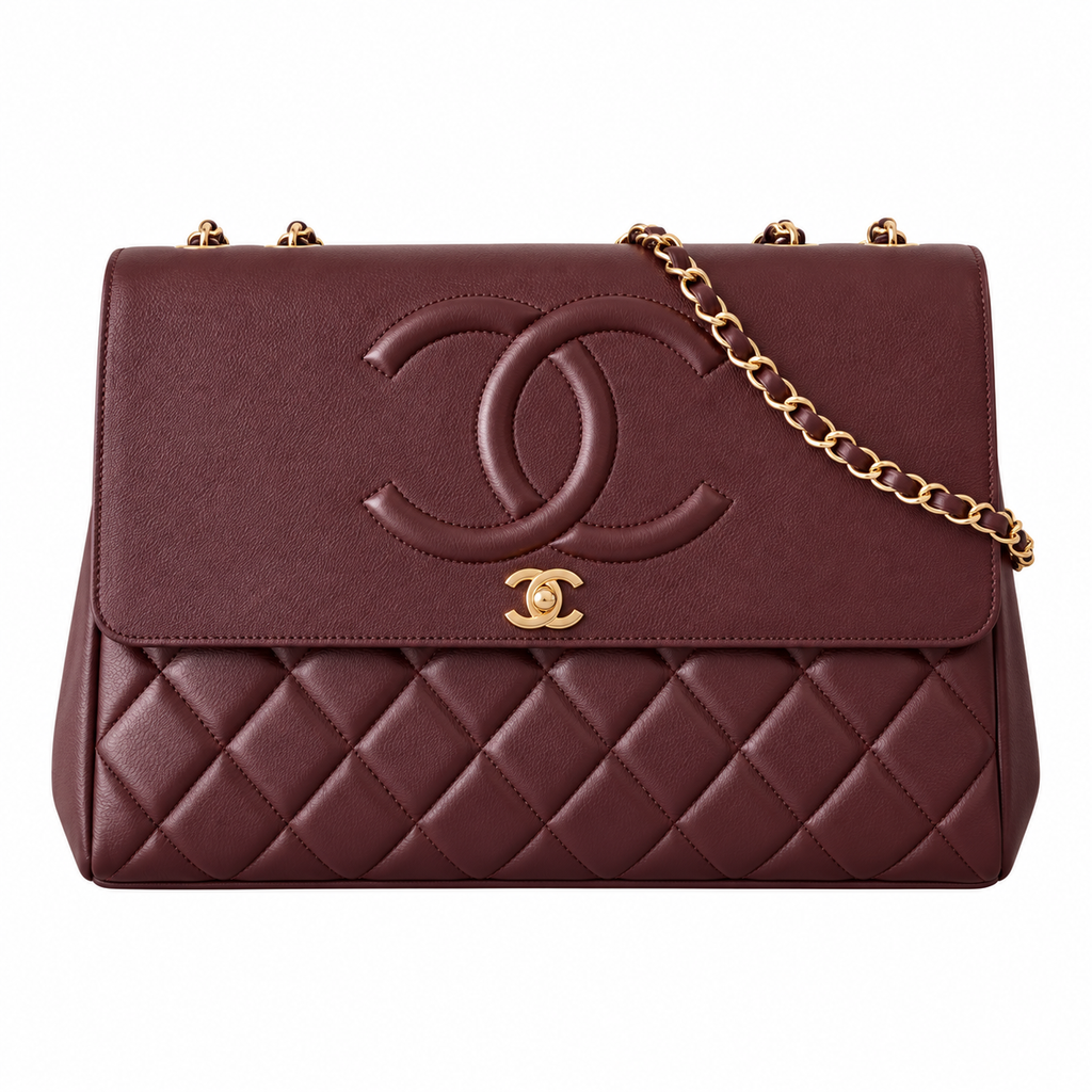 Chanel Large Embossed CC Flap Bag Lambskin Burgundy Gold 33cm