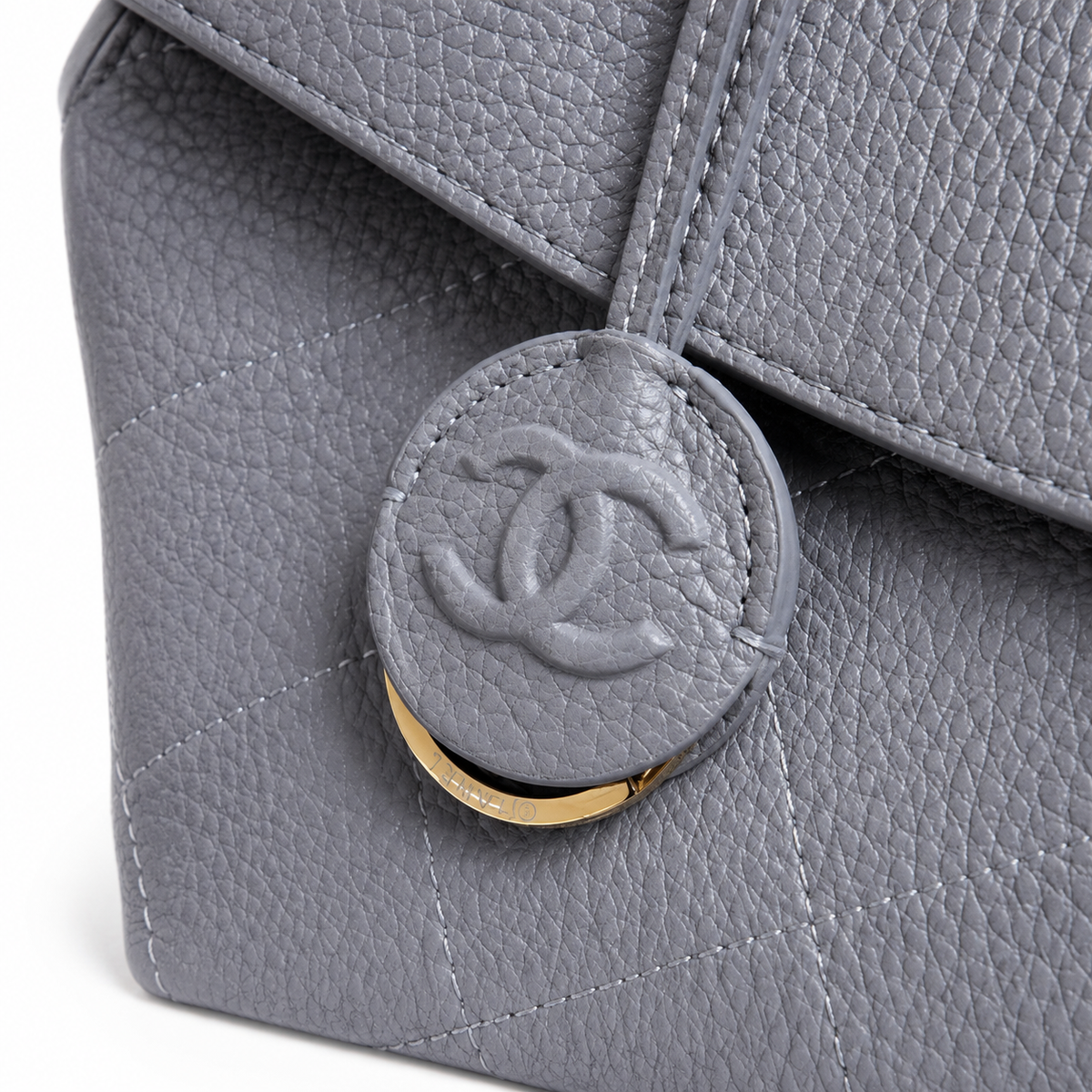 Chanel Ice Grey Quilted Leather Large Tote | Leather CC Disc Clasp & Side Drawstring Ties