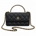 Chanel Black Quilted Caviar Mini Flap Bag | Top Handle & Gold Chain