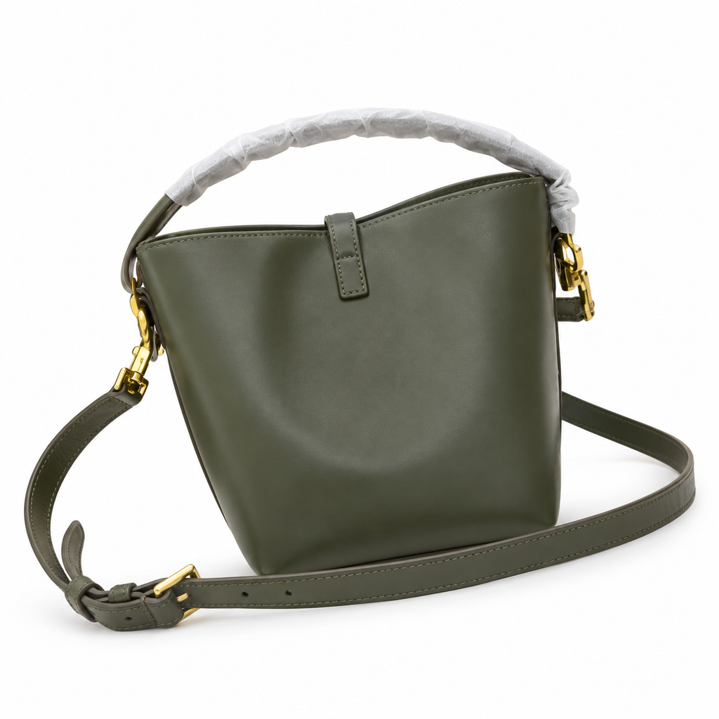 YSL Saint Laurent Le Petit Suzanne Bucket Bag in Khaki Smooth Leather