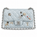 Chanel Mini Classic Flap Space Charm Ice Blue Lambskin Silver 20cm