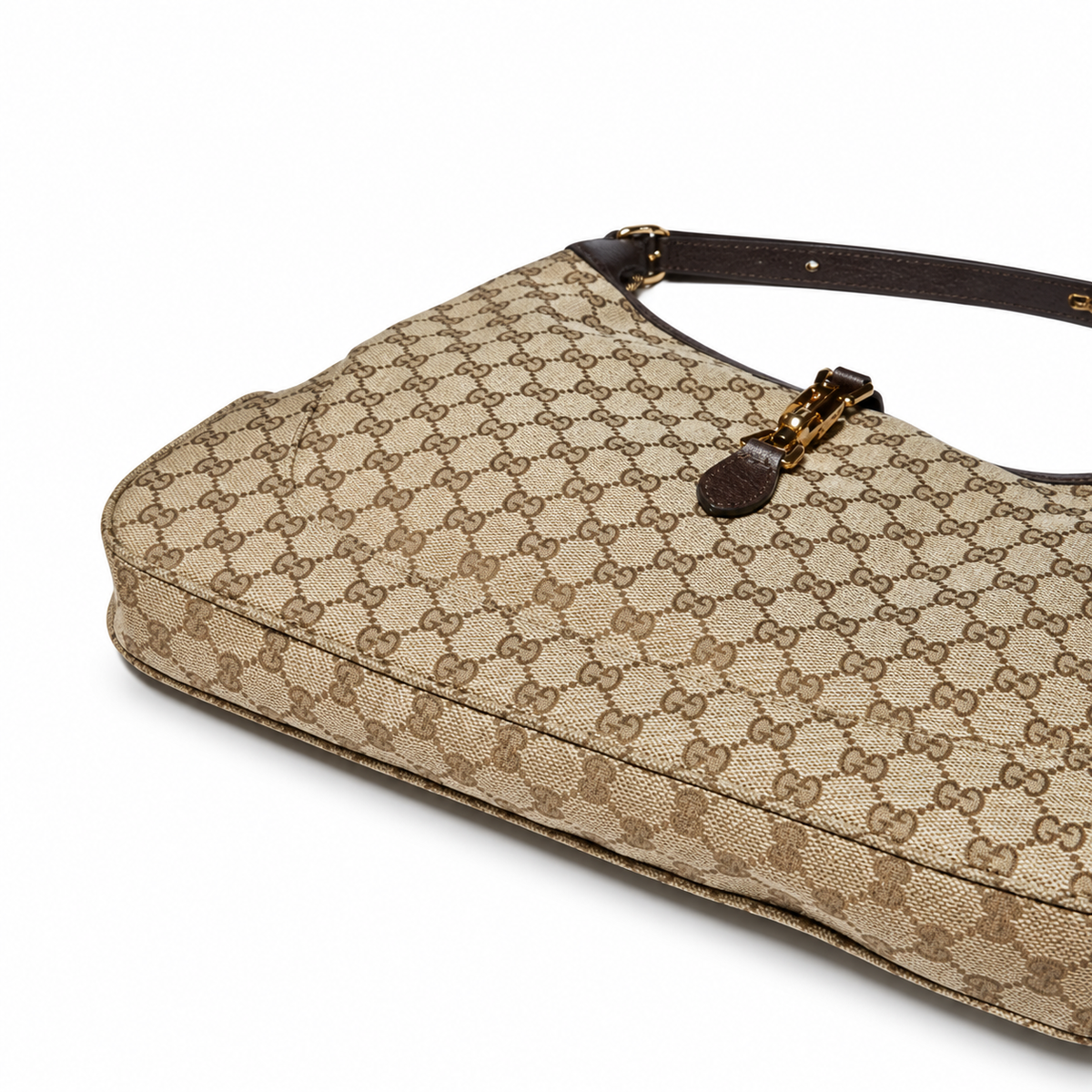 Gucci Jackie O Hobo in Beige GG Original Canvas with Dark Brown Leather Trim