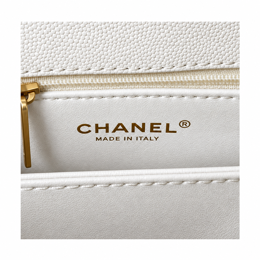 Chanel Coco Handle Quilted Caviar Top Handle Bag White 23cm