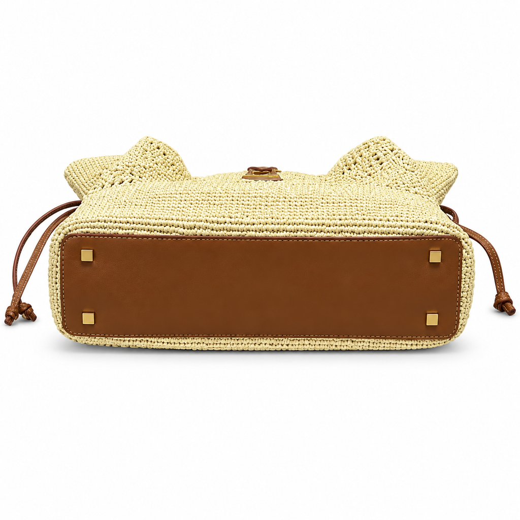YSL Saint Laurent Bougeoir Tote in Natural Raffia and Tan Leather