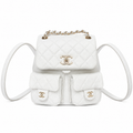 Chanel Caviar Quilted Backpack | Gold Chain CHANEL Tag White — 20.5x20cm