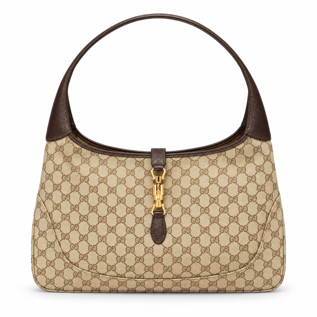 Gucci Jackie O Hobo in Beige GG Original Canvas with Dark Brown Leather Trim