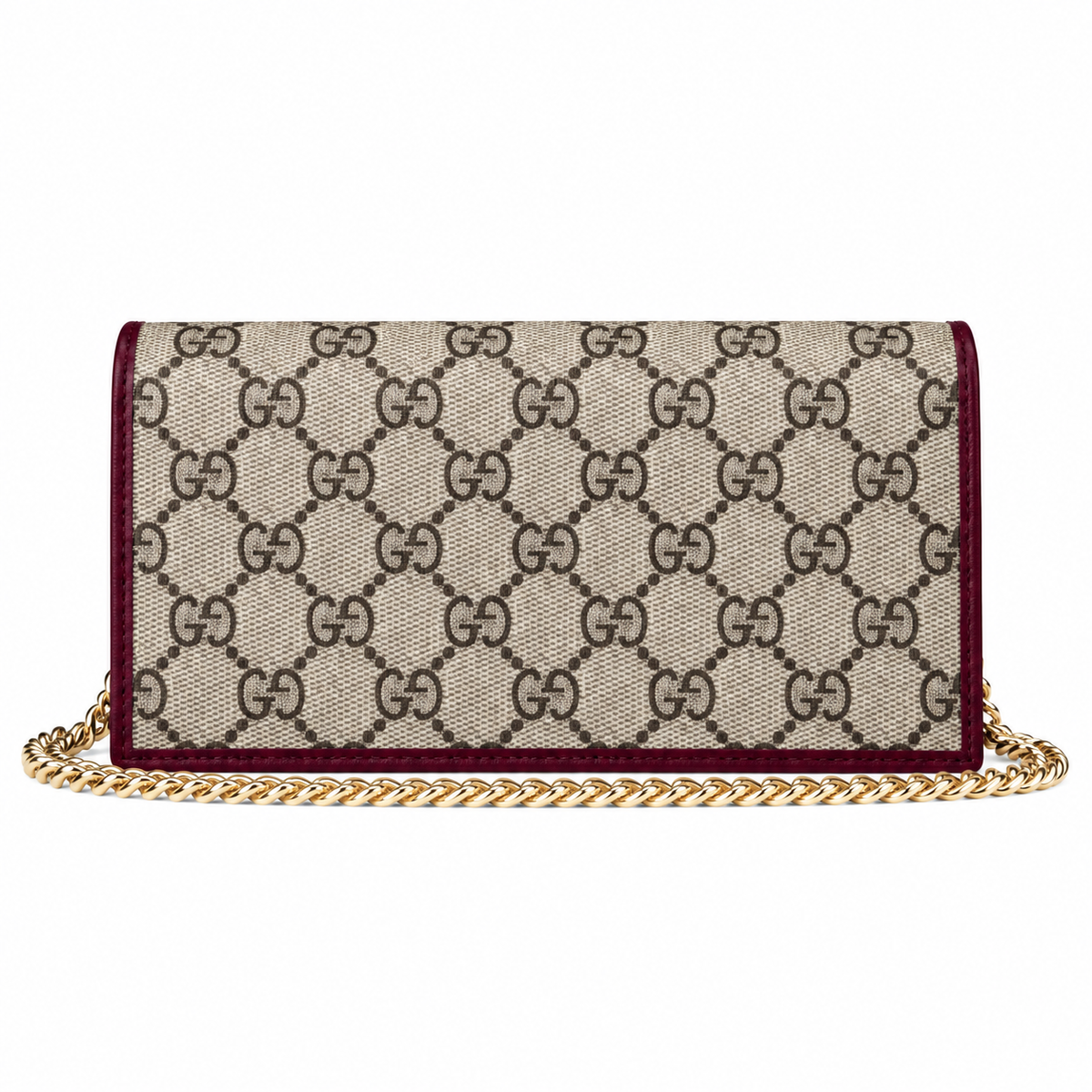Gucci Horsebit 1955 Chain Wallet in GG Supreme Canvas with Bordeaux Leather Trim