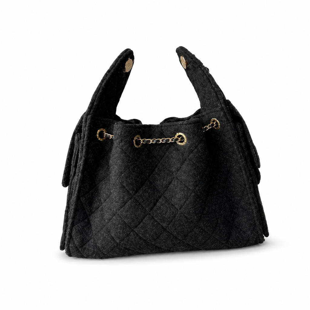 Chanel Classic Quilted Handbag | CC Turn-Lock Rigid Top Handle Chain Strap — 30x26cm