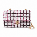 Chanel Tweed Crystal Flap Bag | Gold Chain Pink White Black — 20cm