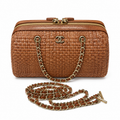 Chanel Raffia Barrel Bag Woven Caramel Gold Chain Extra-Long Strap 18.5cm
