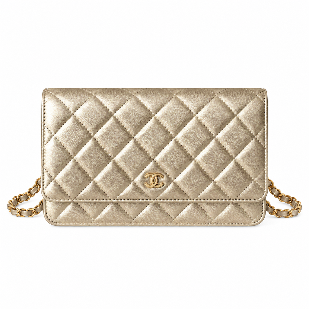 Chanel Wallet on Chain Quilted Metallic Caviar Champagne Gold 19cm
