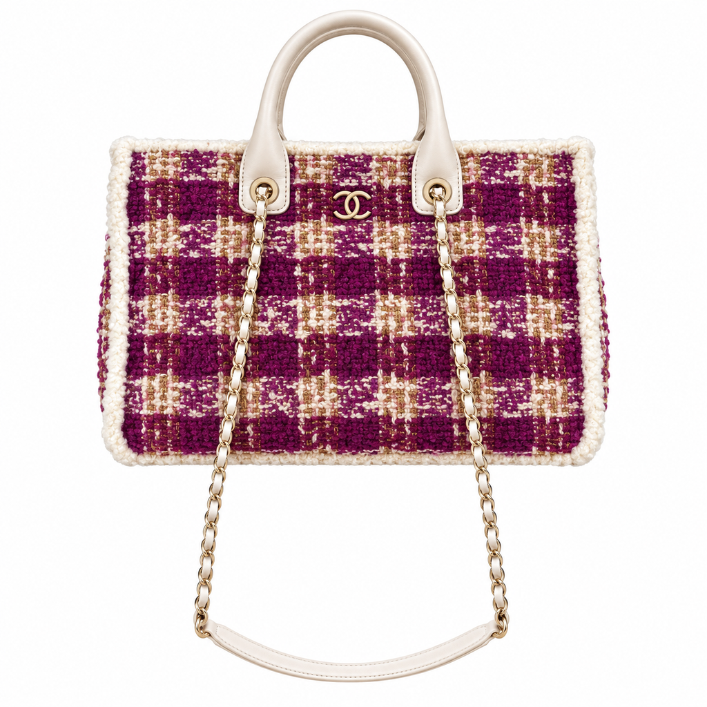 Chanel Tweed Bead Embellished Flap Tote Fuchsia 27.5×39.5×16cm