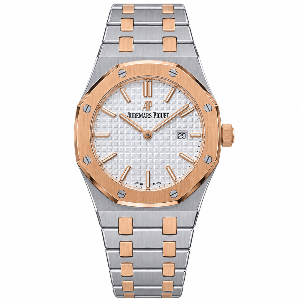 Audemars Piguet Royal Oak Automatic Two-Tone Steel Rose Gold Bezel White Tapisserie Dial