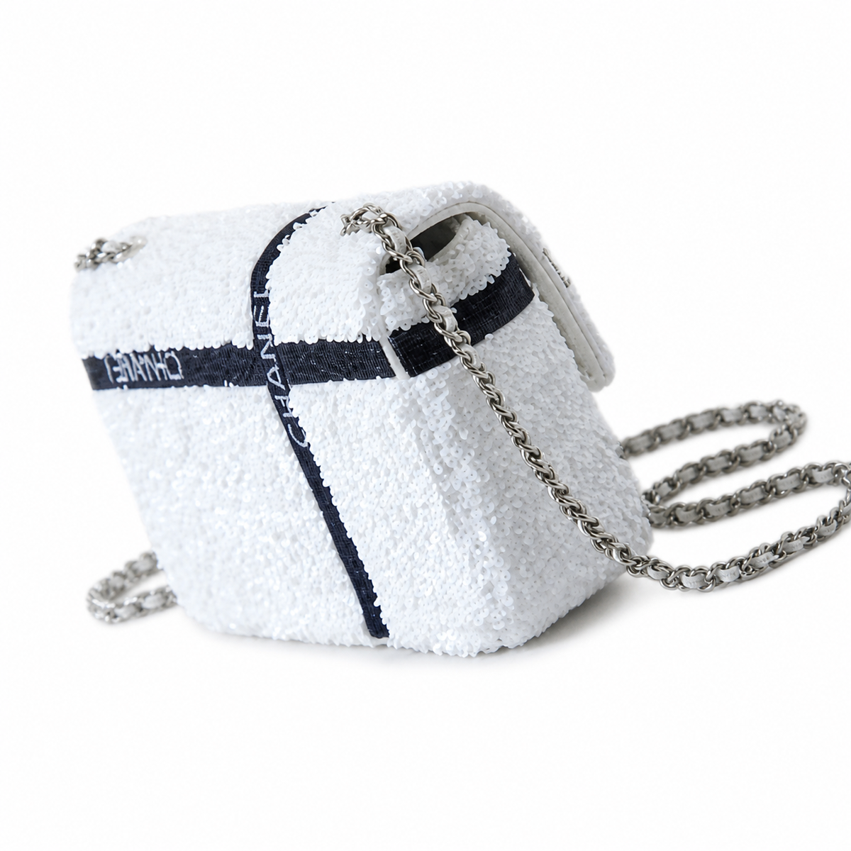 Chanel Ivory Sequin Bow Chain Crossbody Bag