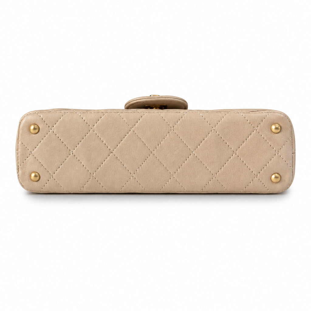 Chanel Nude Beige Lambskin Quilted Mini Flap Bag | CHANEL PARIS Gold Padlock Clasp & Gold Chain