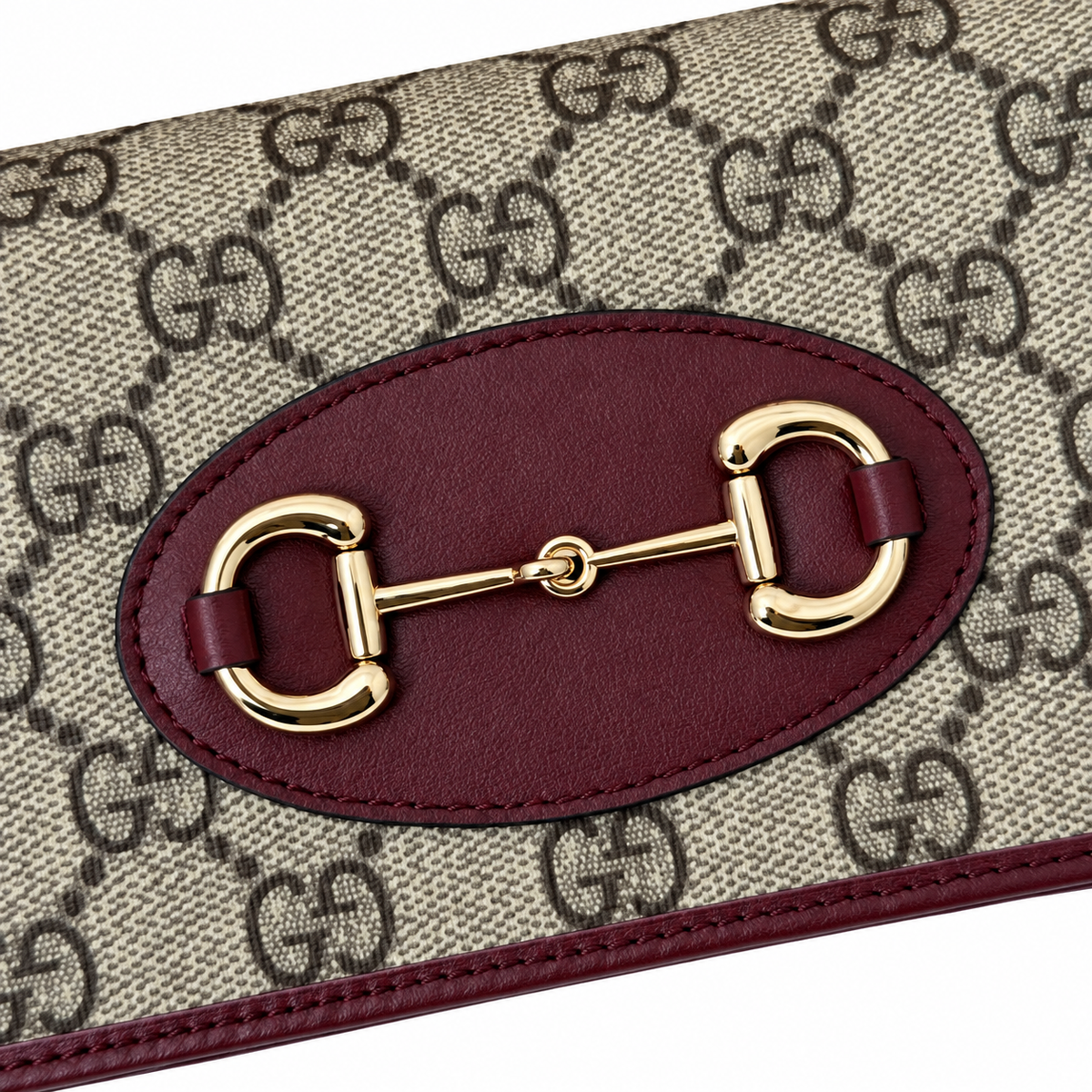 Gucci Horsebit 1955 Chain Wallet in GG Supreme Canvas with Bordeaux Leather Trim