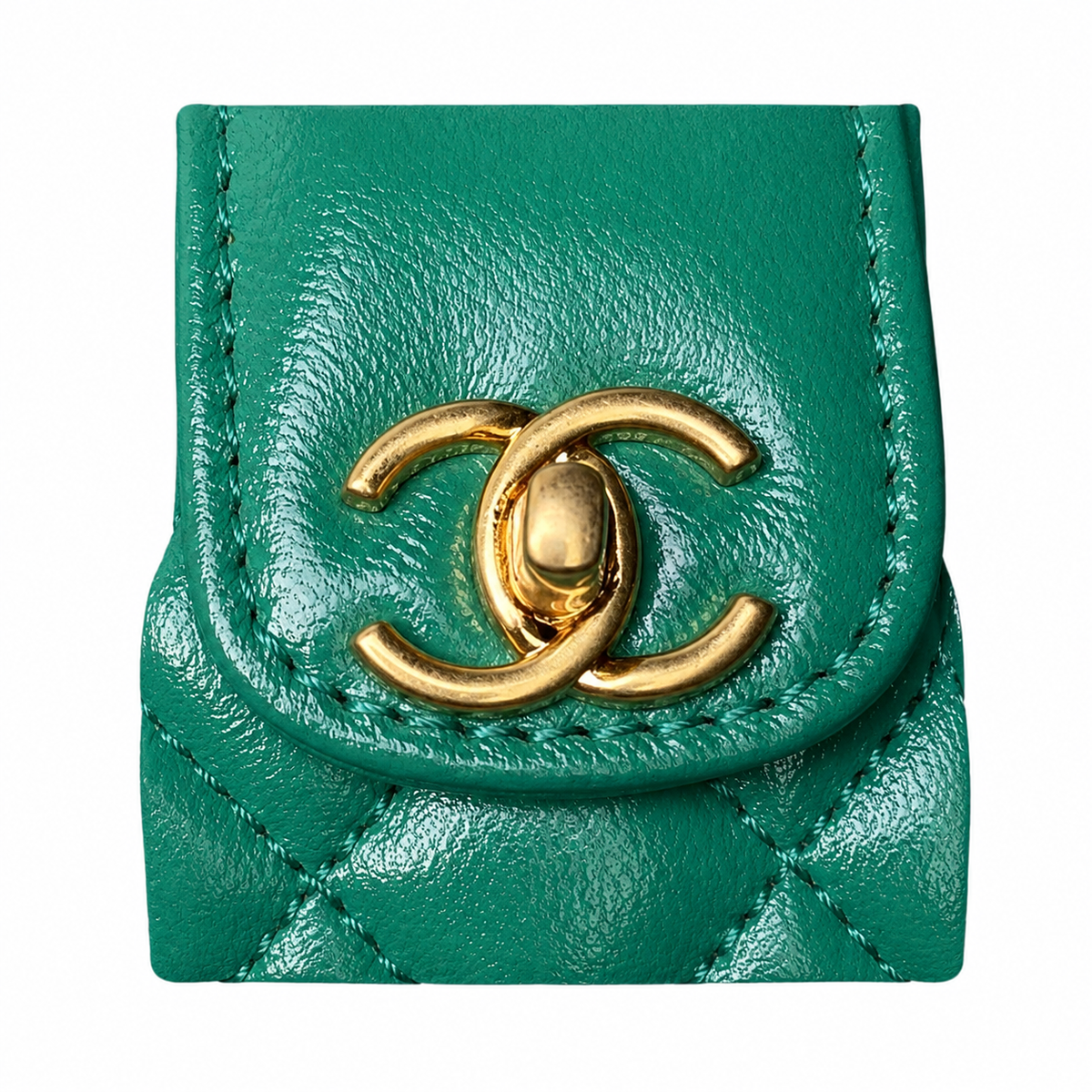 Chanel Mini Top Handle Box Bag | CC Turn-Lock Gold Chain Emerald Green — 9x13cm