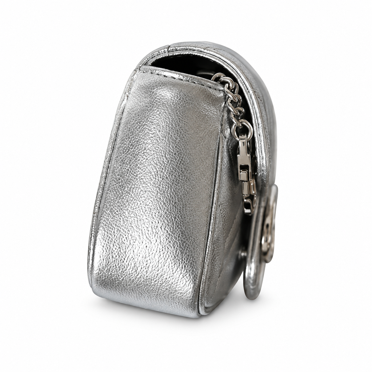 Gucci GG Marmont Mini Bag in Silver Metallic Leather