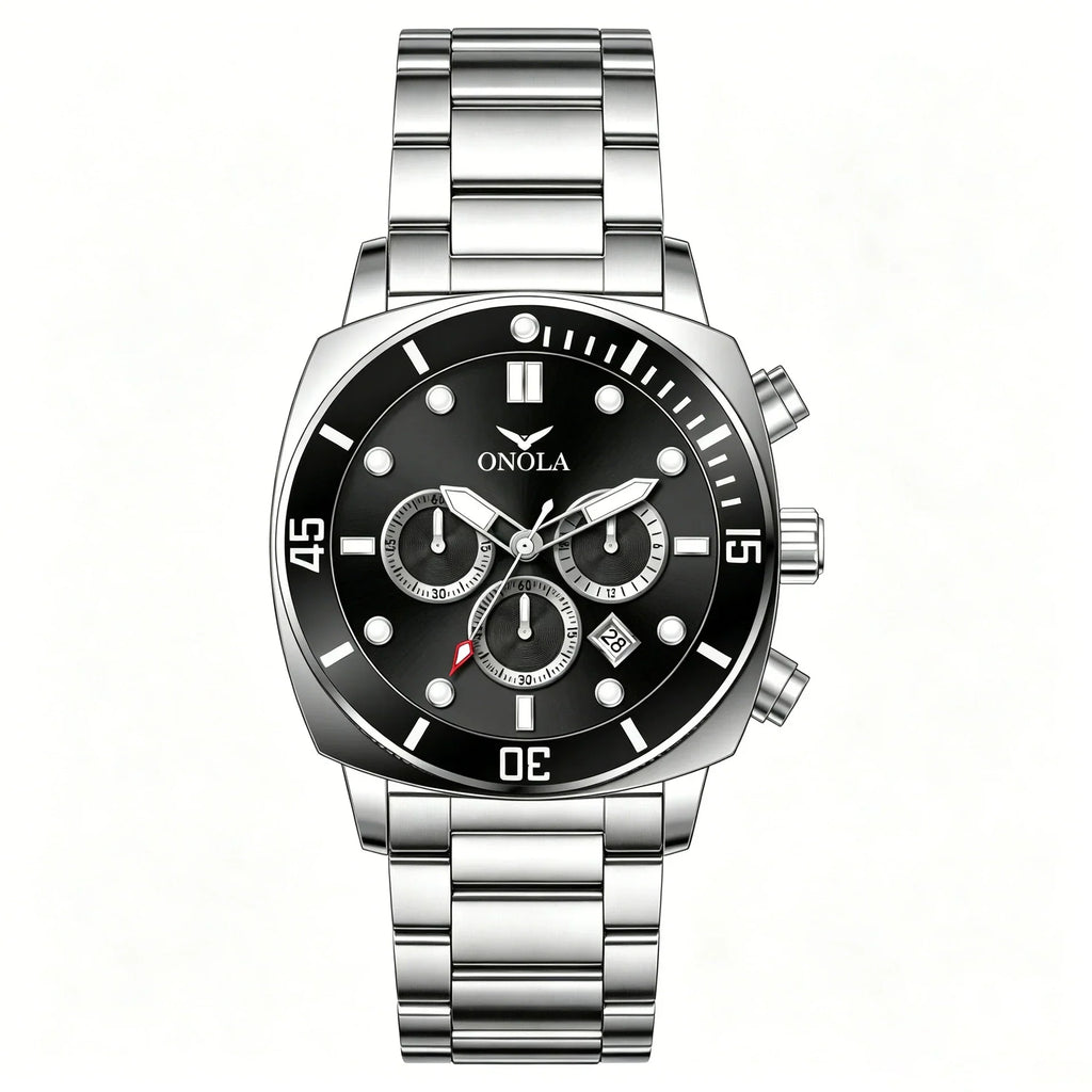 ONOLA Chronograph — Stainless Steel, Black Dial & Steel Bracelet, Men
