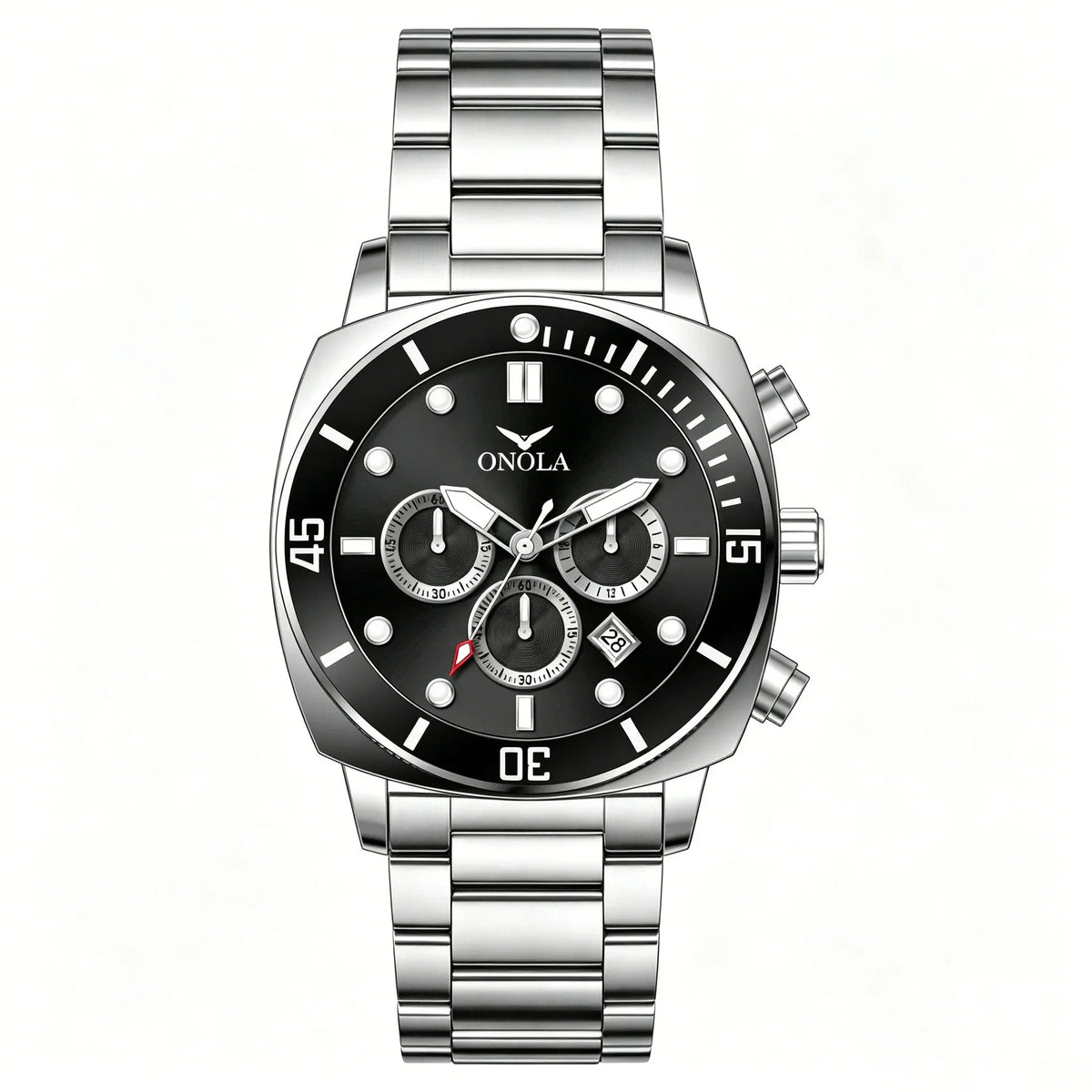 ONOLA Chronograph — Stainless Steel, Black Dial & Steel Bracelet, Men